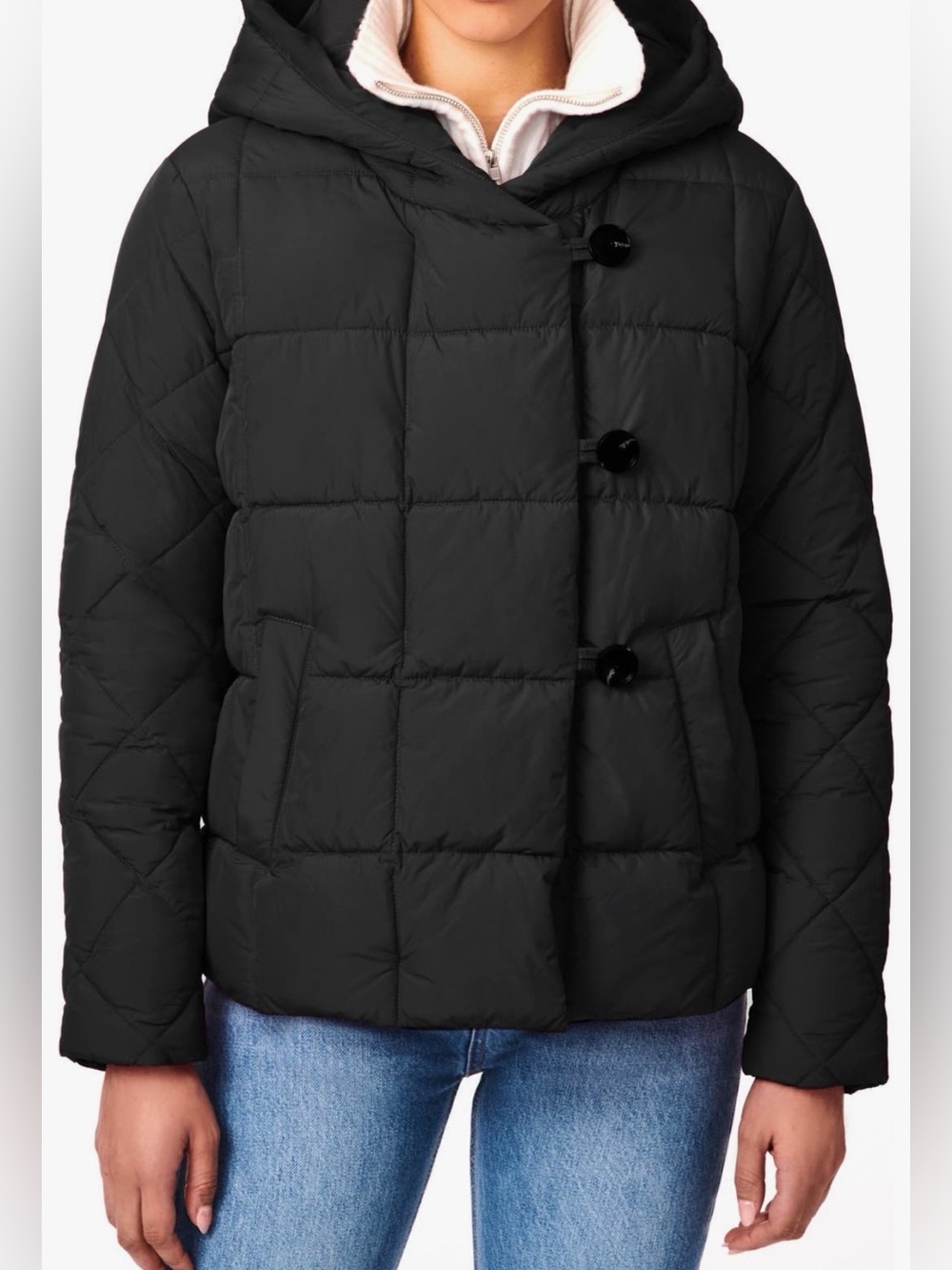 Bernardo Hooded Water Resistant Recycled Polyester Puffer Jacket Black M NWT